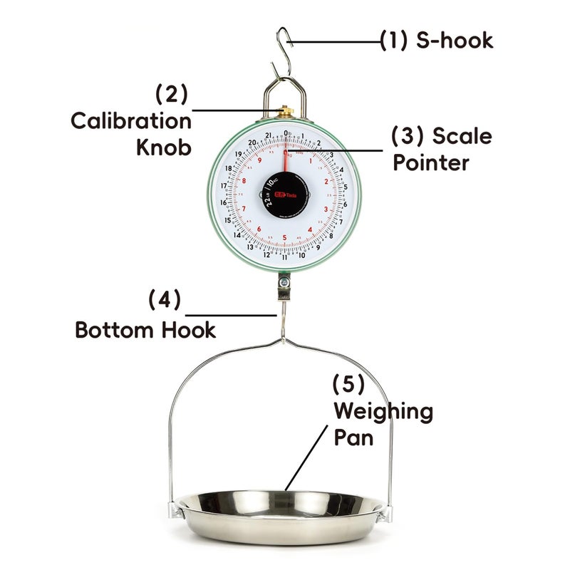 ta da 22LBS Double-Sided Display Mechanical Hanging Scale with Weighing Pan for Farm, Kitchen Food and Produce Weighing - Image 5